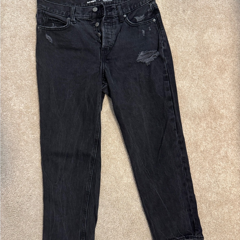 Old Navy Distressed Black Straight Leg Jeans Classic Style